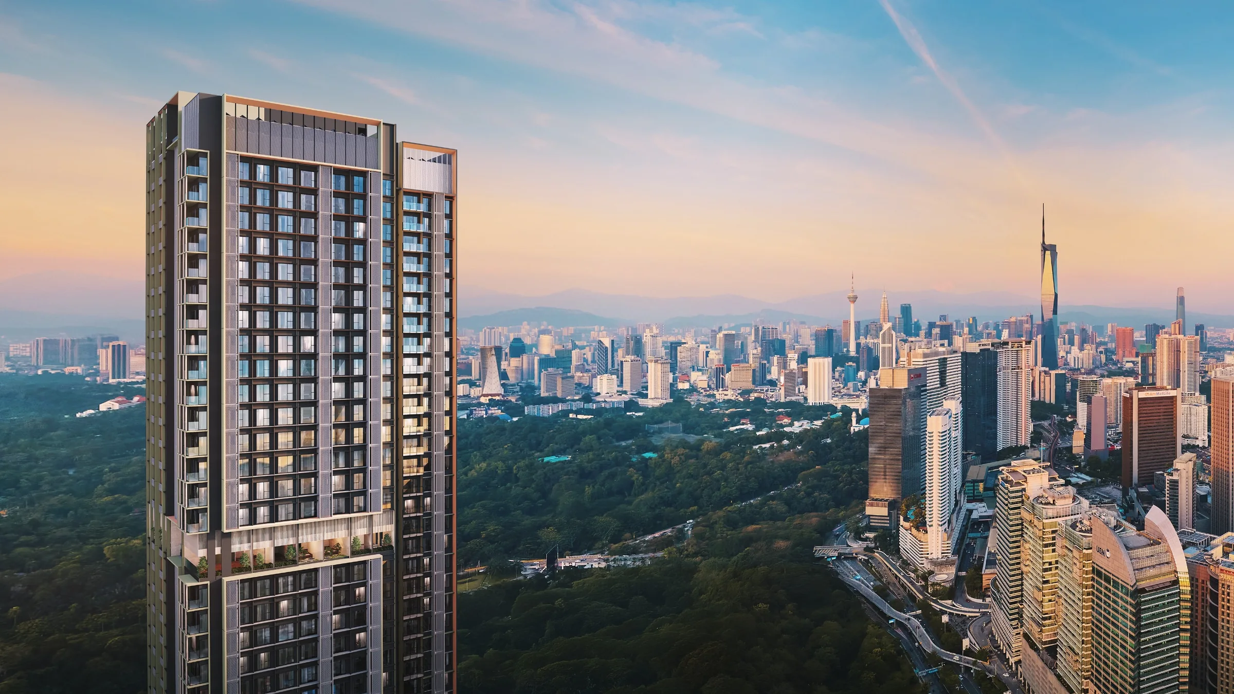 Artist's impression of Parkside Residences within the Kuala Lumpur skyline
